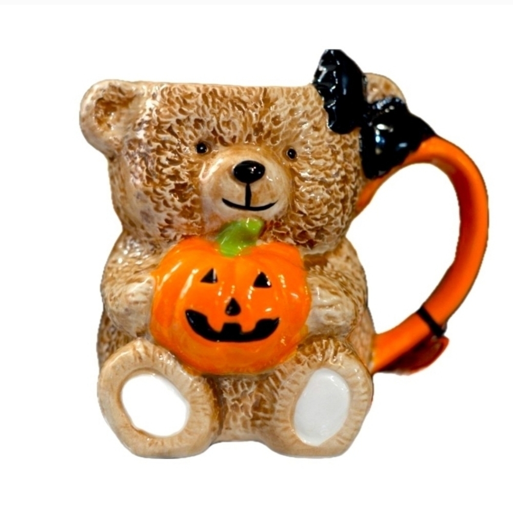 🧸🎃 Halloween Girl Teddy Bear Pumpkin Jack o’lantern Ceramic Coffee Mug